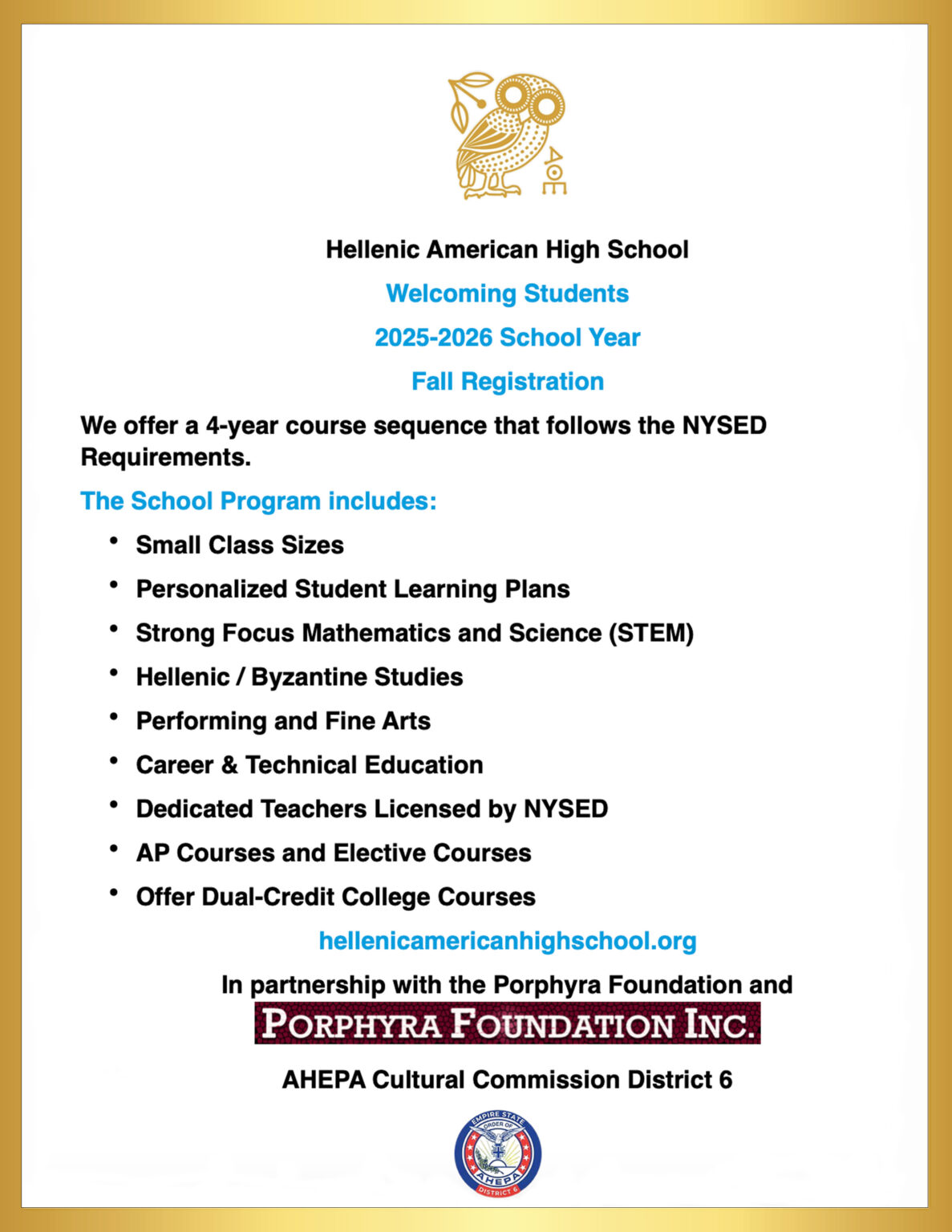 Hellenic American High School flyer 2 copy
